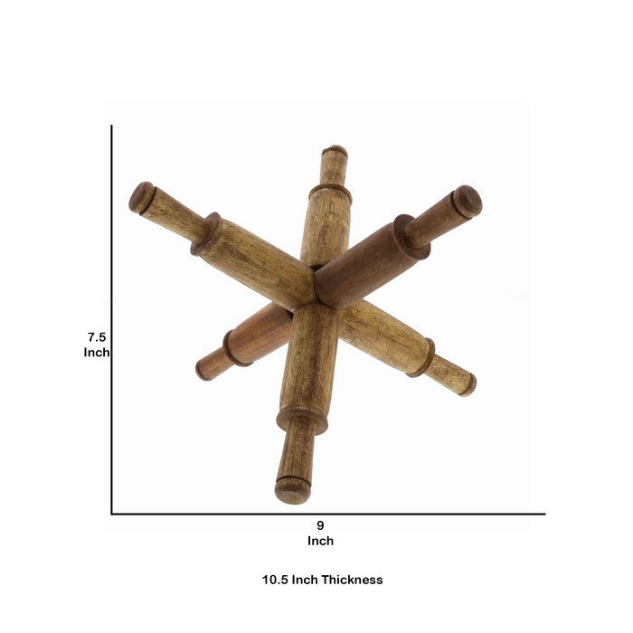 6 Spindle Wooden Book Holder Sculpture, Natural Brown