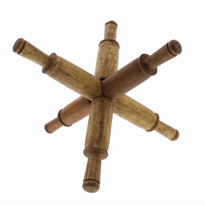 6 Spindle Wooden Book Holder Sculpture, Natural Brown