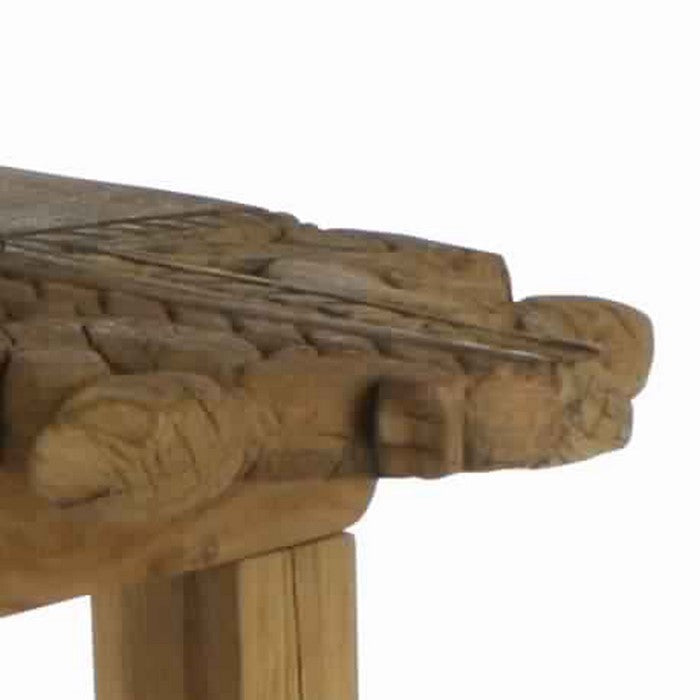 Classic Wooden Stool with Carved Top and Angular Block Legs, Brown