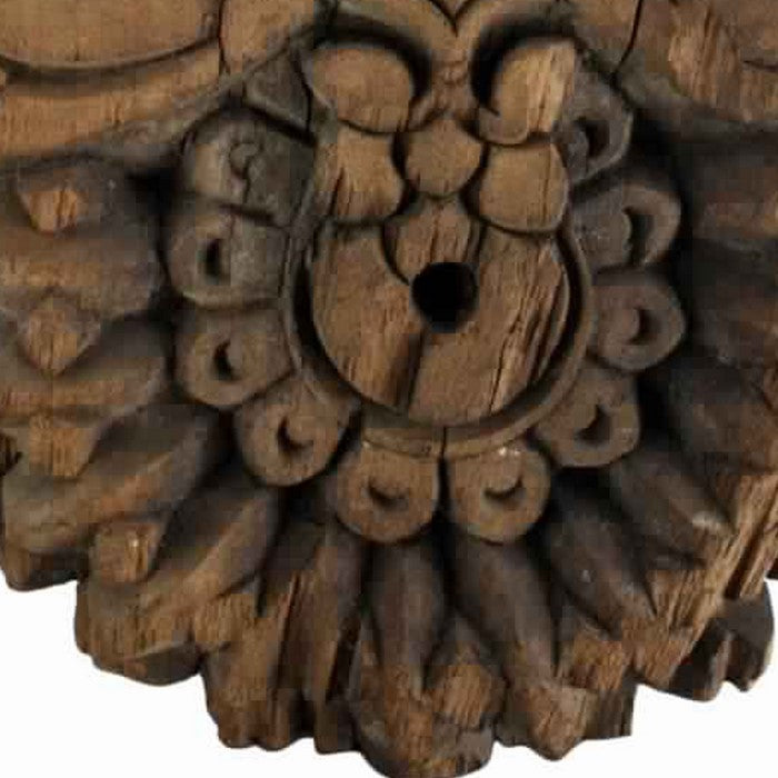 Wooden Wall Sconce with Intricate Carvings and Textured Details, Brown