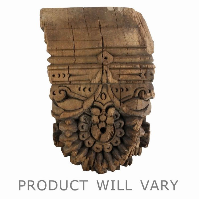 Wooden Wall Sconce with Intricate Carvings and Textured Details, Brown
