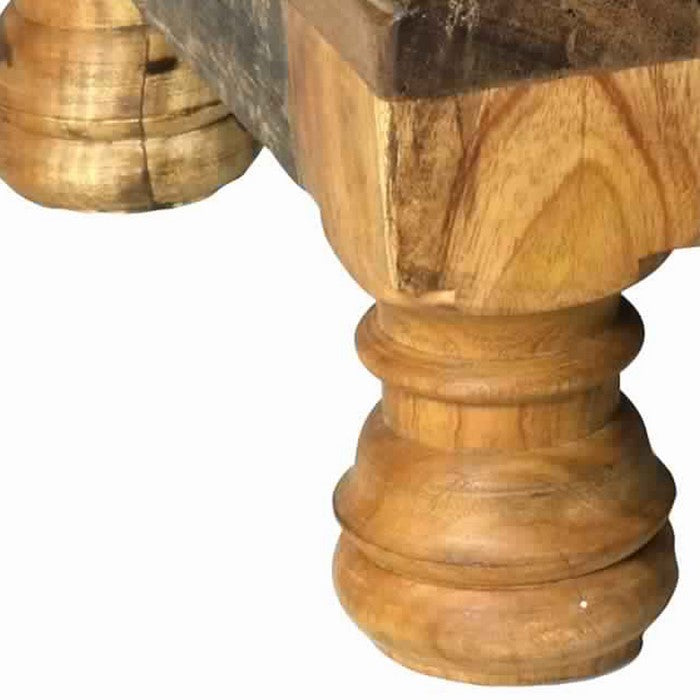 Salvaged Wood Tea Table with Turned Legs and Plank Top, Small, Brown