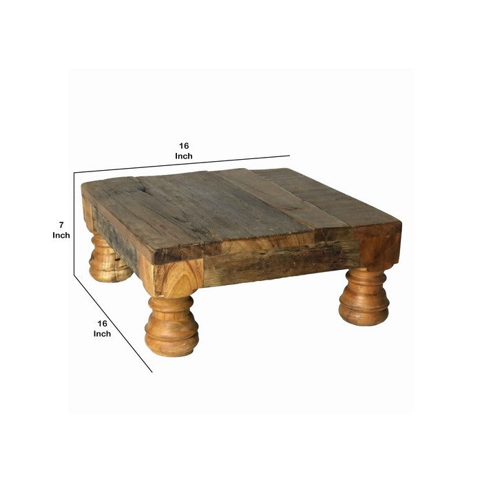 Salvaged Wood Tea Table with Turned Legs and Plank Top, Small, Brown