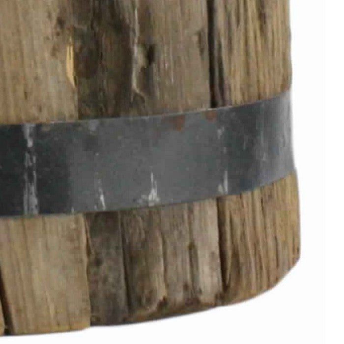 6 x 4 Inches Round Wood Bundle with Metal Encasing, Brown and Gray