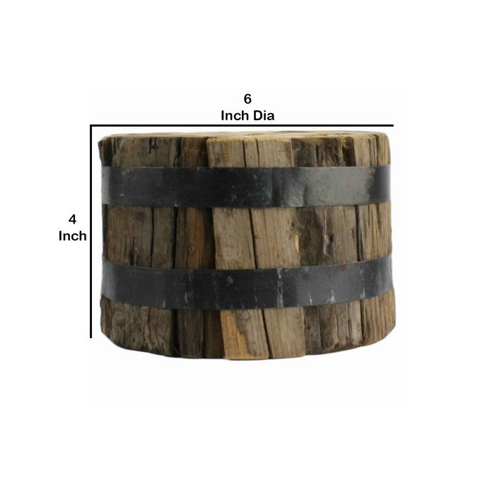 6 x 4 Inches Round Wood Bundle with Metal Encasing, Brown and Gray