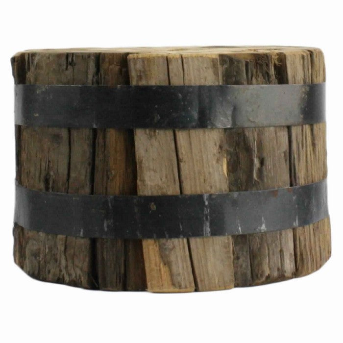 6 x 4 Inches Round Wood Bundle with Metal Encasing, Brown and Gray