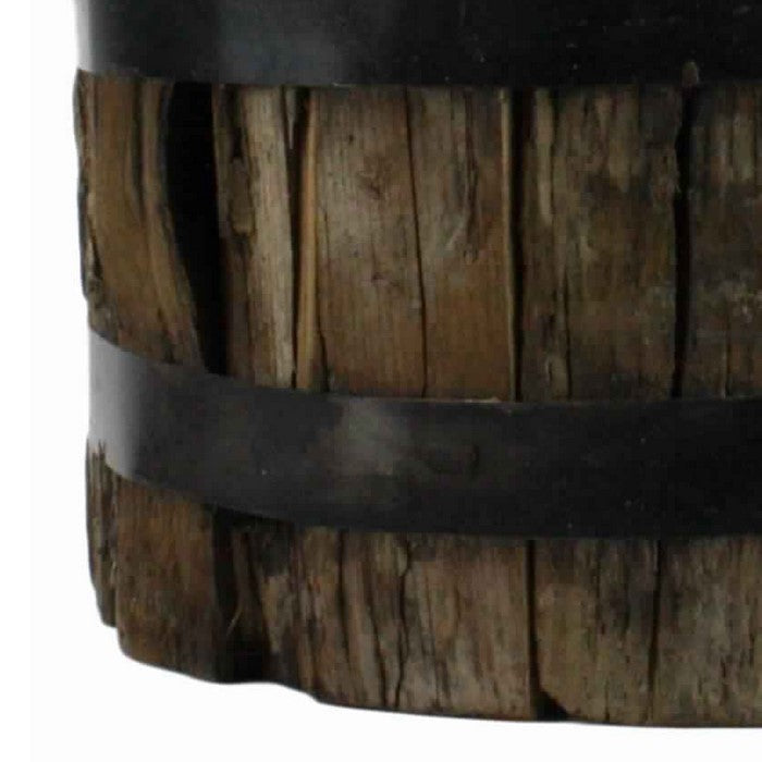 8 x 5 Inches Round Wood Bundle with Metal Encasing, Brown and Gray