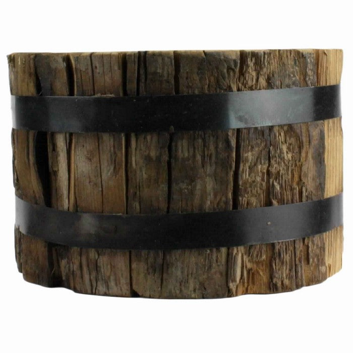 8 x 5 Inches Round Wood Bundle with Metal Encasing, Brown and Gray
