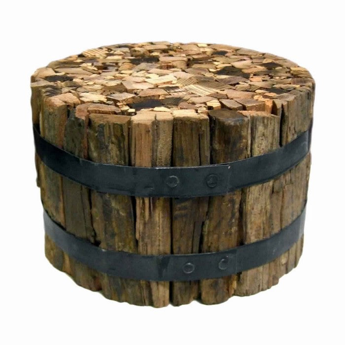 8 x 7 Inches Round Wood Bundle with Metal Encasing, Brown and Gray