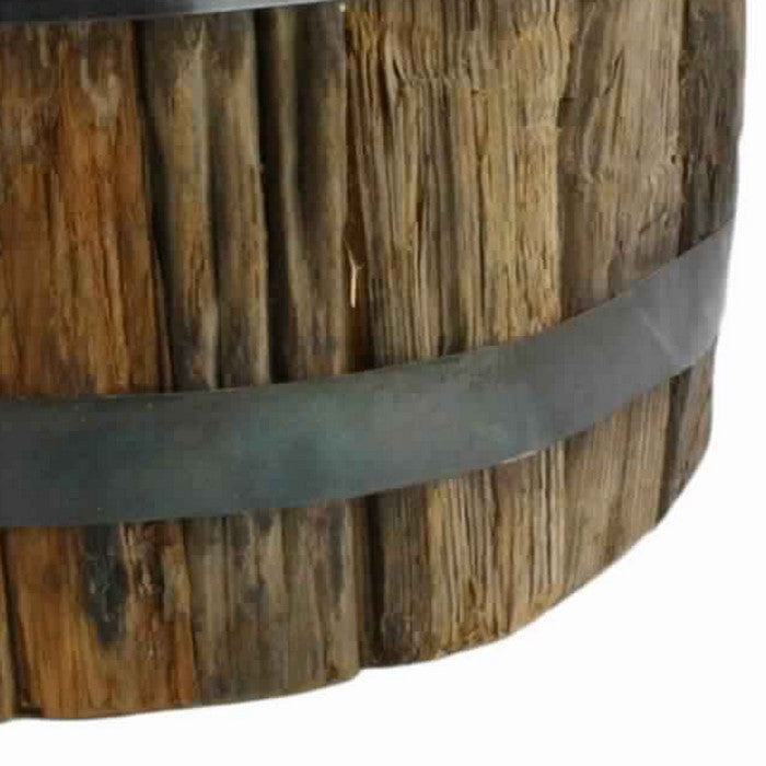 10 x 6 Inches Round Wood Bundle with Metal Encasing, Brown and Gray