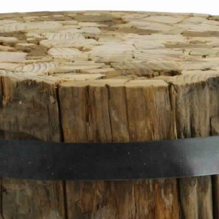 10 x 6 Inches Round Wood Bundle with Metal Encasing, Brown and Gray
