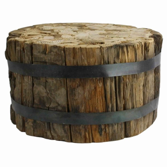 10 x 6 Inches Round Wood Bundle with Metal Encasing, Brown and Gray