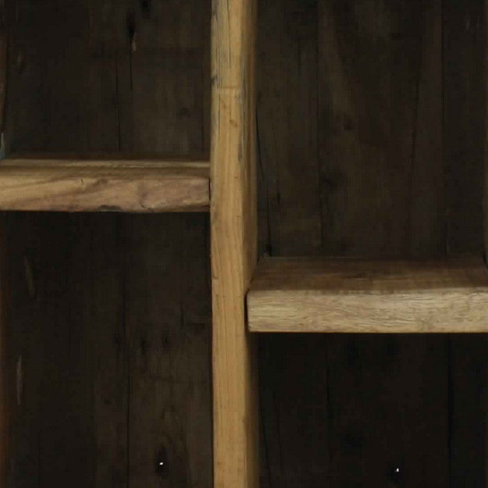 Rectangular Wooden Crate with 4 Open Compartments, Natural Brown
