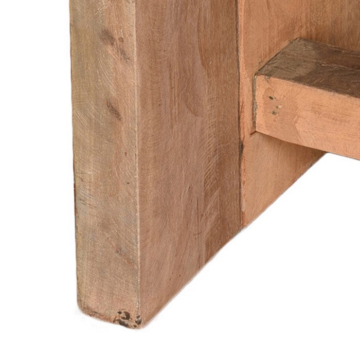 Reclaimed Wood Stool with Plank Style Body and Sled Base, Brown