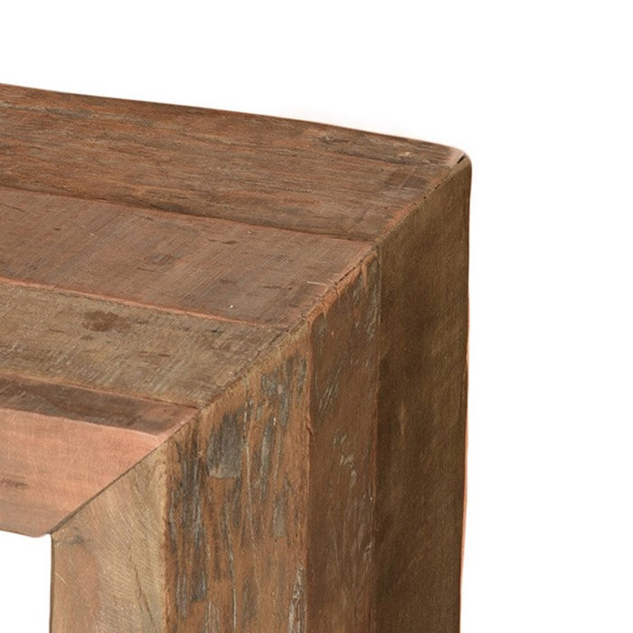 Reclaimed Wood Stool with Plank Style Body and Sled Base, Brown