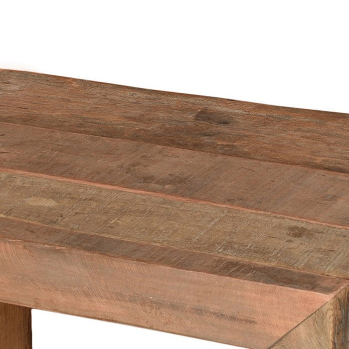 Reclaimed Wood Stool with Plank Style Body and Sled Base, Brown