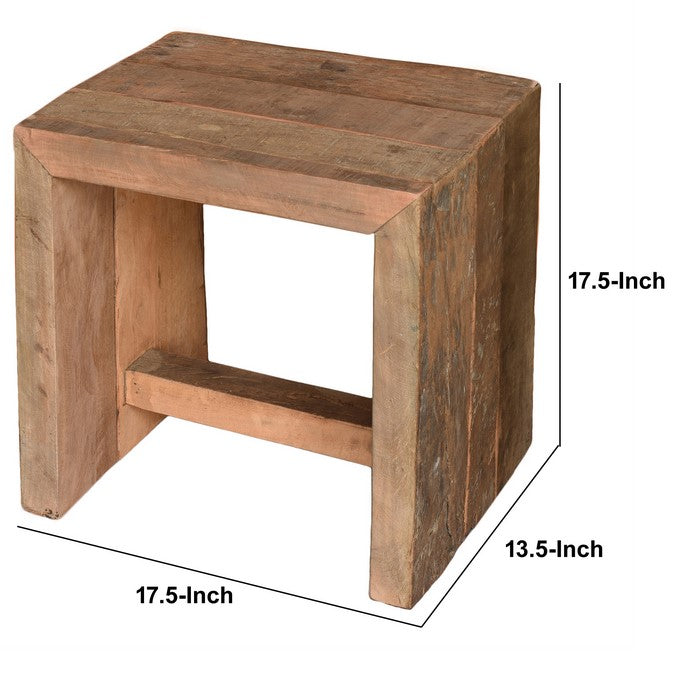 Reclaimed Wood Stool with Plank Style Body and Sled Base, Brown