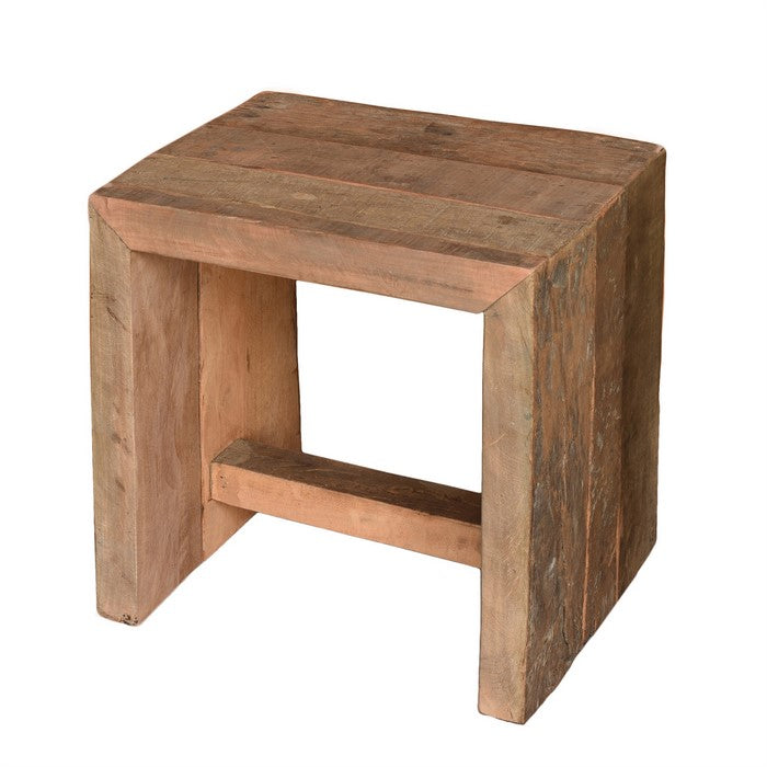 Reclaimed Wood Stool with Plank Style Body and Sled Base, Brown