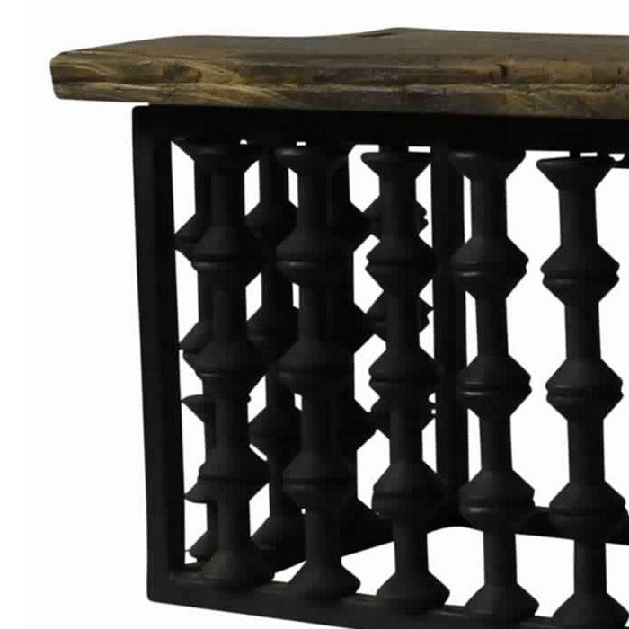 Reclaimed Wood Top Wall Shelf with Spool Design, Brown and Black