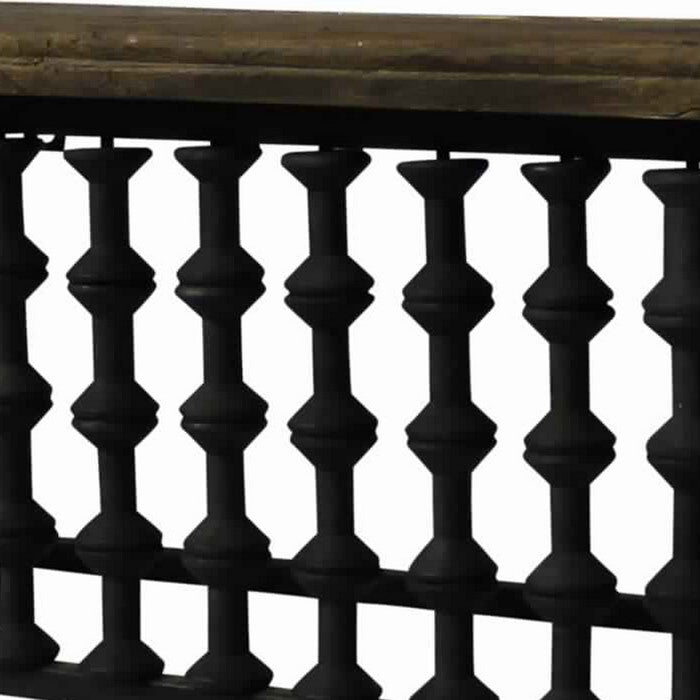 Reclaimed Wood Top Wall Shelf with Spool Design, Brown and Black