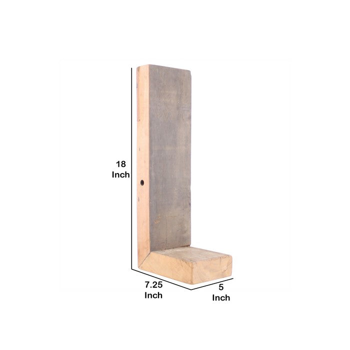 Reclaimed Wood L Shaped Wall Shelf, Large, Natural Brown