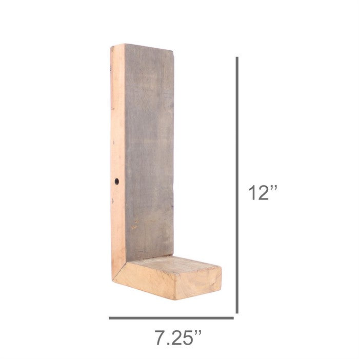 Reclaimed Wood L Shaped Wall Shelf, Large, Natural Brown