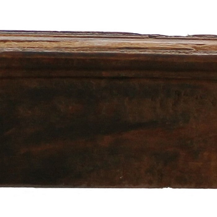 Reclaimed Wood Block Design Wall Shelf with Rough Hewn Saw Texture, Brown