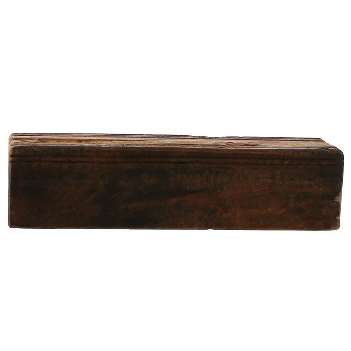 Reclaimed Wood Block Design Wall Shelf with Rough Hewn Saw Texture, Brown