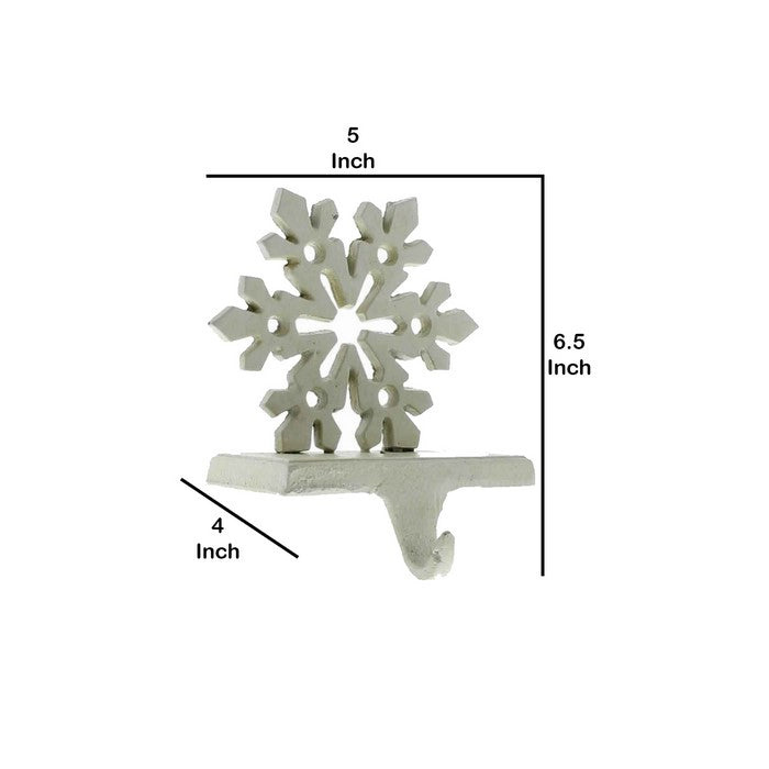 Metal Frame Snowflake Shape Stocking Holder, Antique White