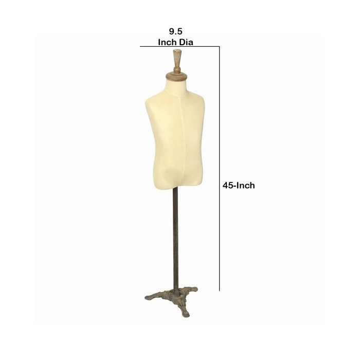 Metal Mannequin Torso Body with Triangular Base, Beige and Brown