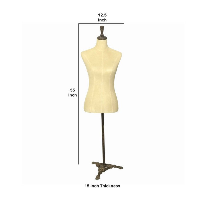 Female Mannequin Torso Body with Adjustable Stand, Beige and Brown