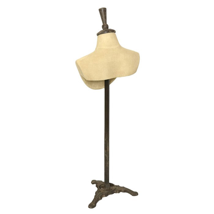 Bust with Metal Stand and Adjustable Height, Beige and Brown