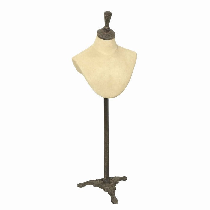 Bust with Metal Stand and Adjustable Height, Beige and Brown