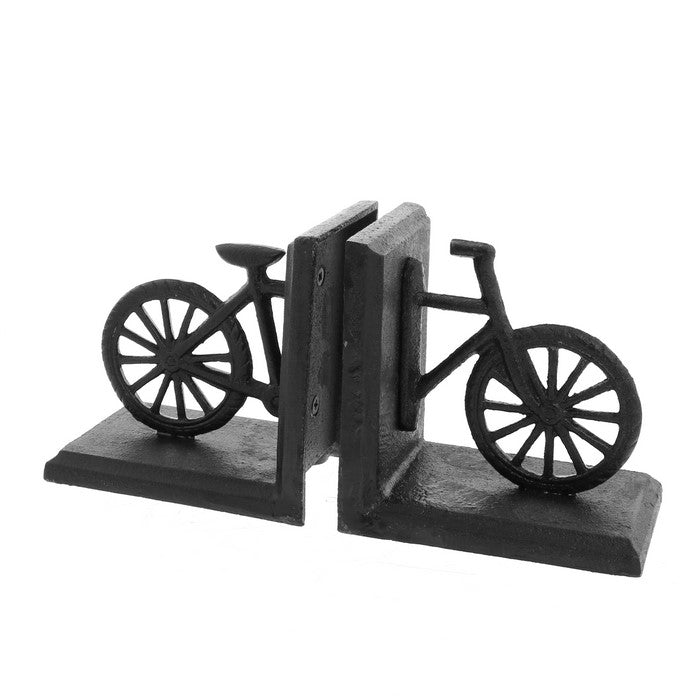 Industrial Design Bicycle Shape Cast Iron Bookend, Pair of 2, Black