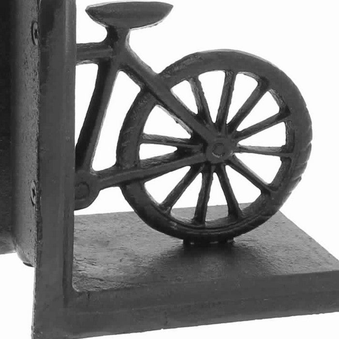 Industrial Design Bicycle Shape Cast Iron Bookend, Pair of 2, Black