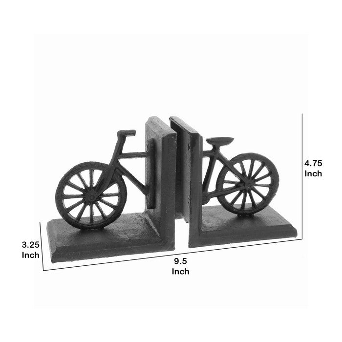 Industrial Design Bicycle Shape Cast Iron Bookend, Pair of 2, Black