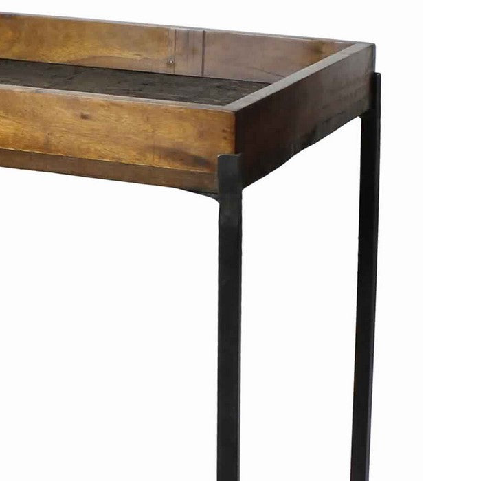 Wooden Tray Table with Tubular Frame and X Shaped Base, Brown and Black