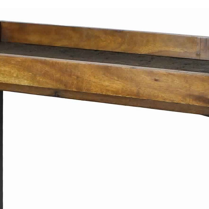 Wooden Tray Table with Tubular Frame and X Shaped Base, Brown and Black