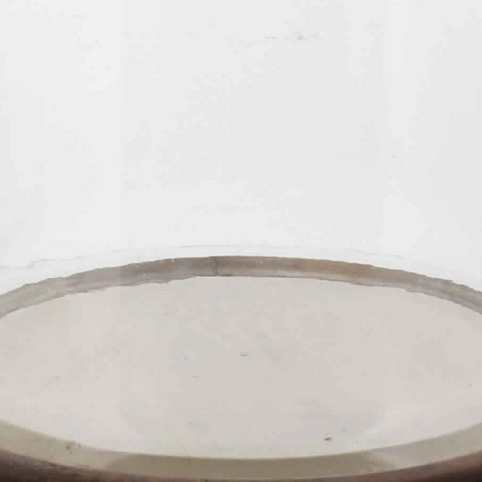 Glass Vitrine with Round Wooden Base, Brown and Clear