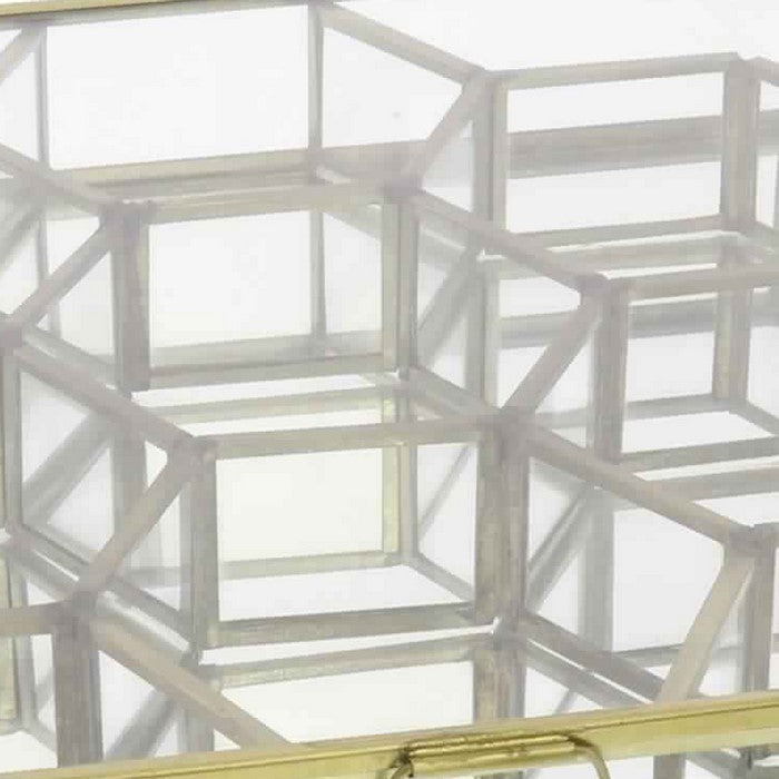 Metal and Glass Box with Honeycomb Shaped Storage Sections, Large, Gold