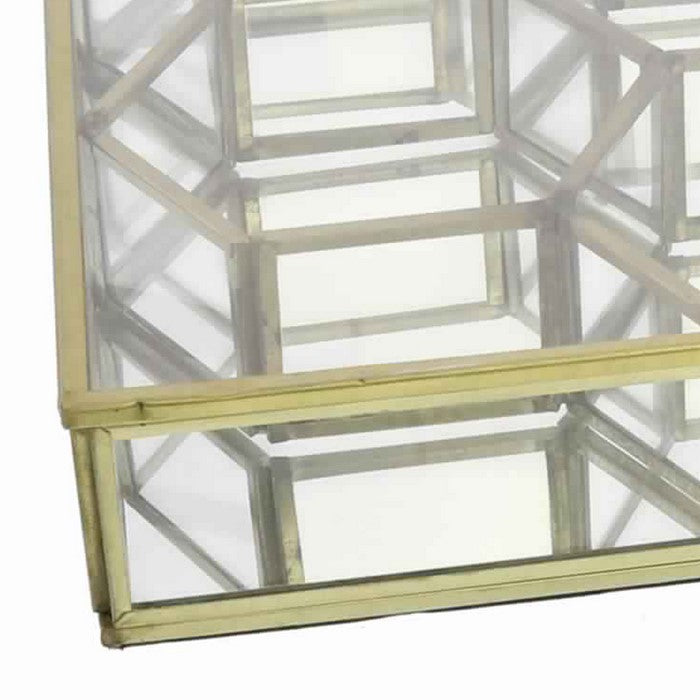 Metal and Glass Box with Honeycomb Shaped Storage Sections, Large, Gold