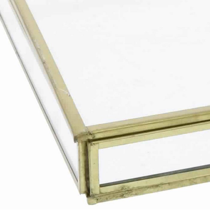 Square Metal and Glass Frame Storage Box with U Shape Hanger, Medium, Gold