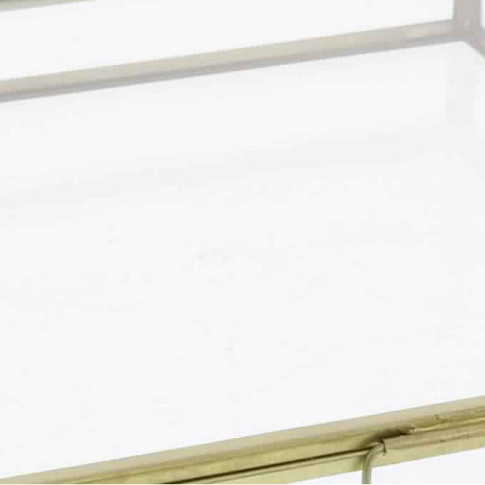 Square Metal and Glass Frame Storage Box with U Shape Hanger, Medium, Gold