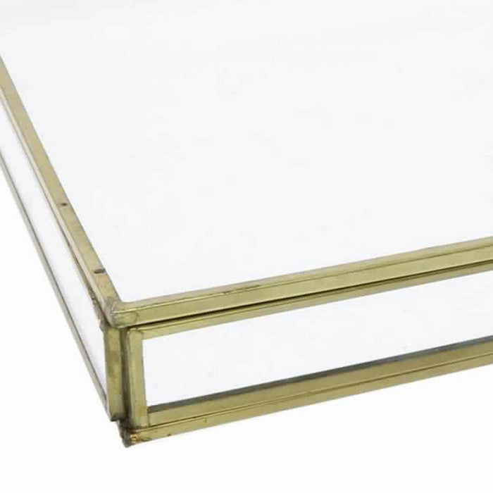 Square Metal and Glass Frame Storage Box with U Shape Hanger, Large, Gold