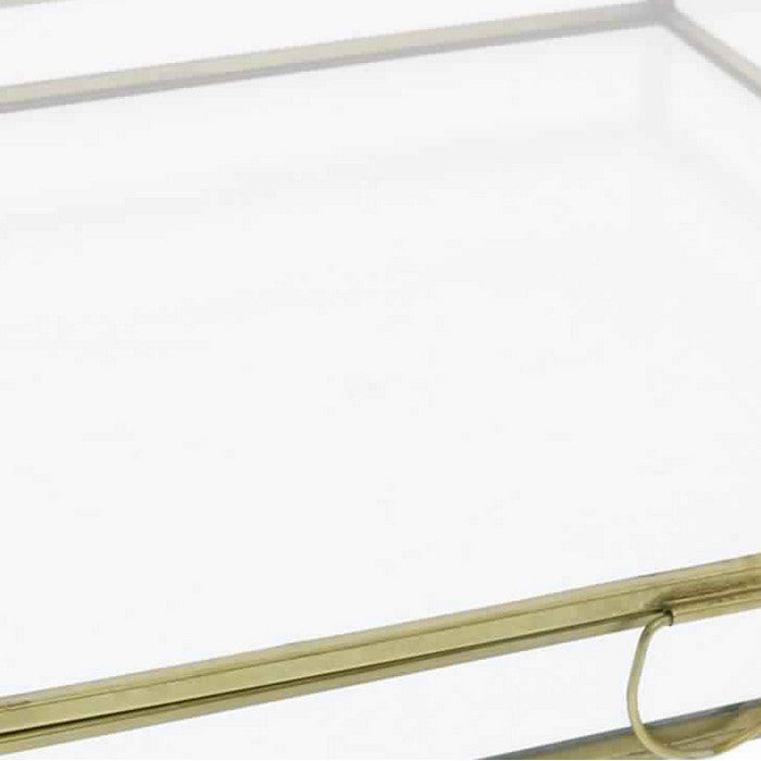 Square Metal and Glass Frame Storage Box with U Shape Hanger, Large, Gold