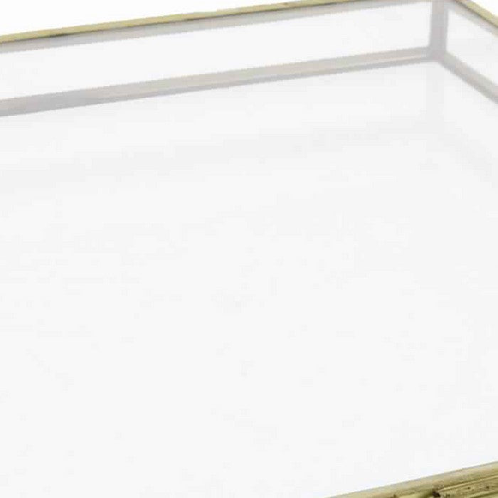 Square Metal and Glass Frame Storage Box with U Shape Hanger, Grand, Gold