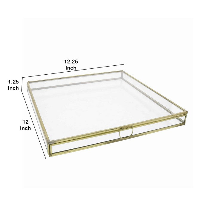 Square Metal and Glass Frame Storage Box with U Shape Hanger, Grand, Gold