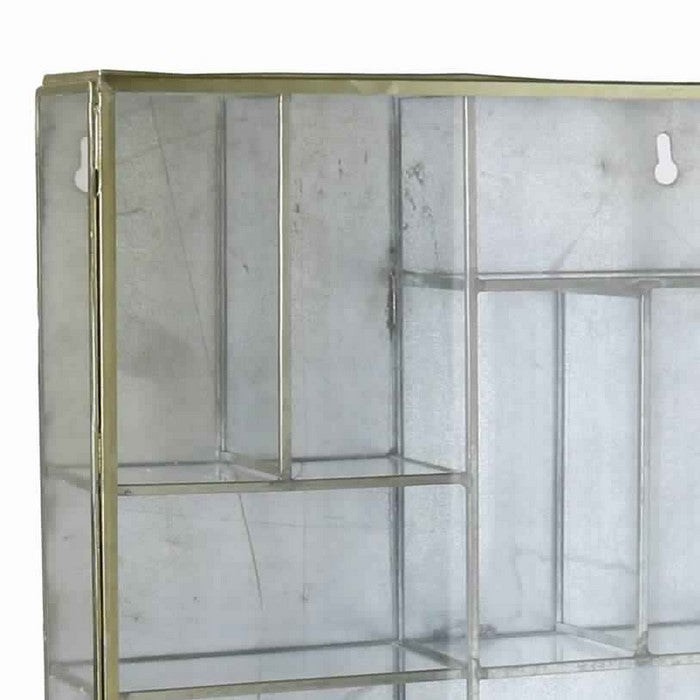 Metal Wall Case with Glass Panel Inserts and Ample Storage, Gold and Clear