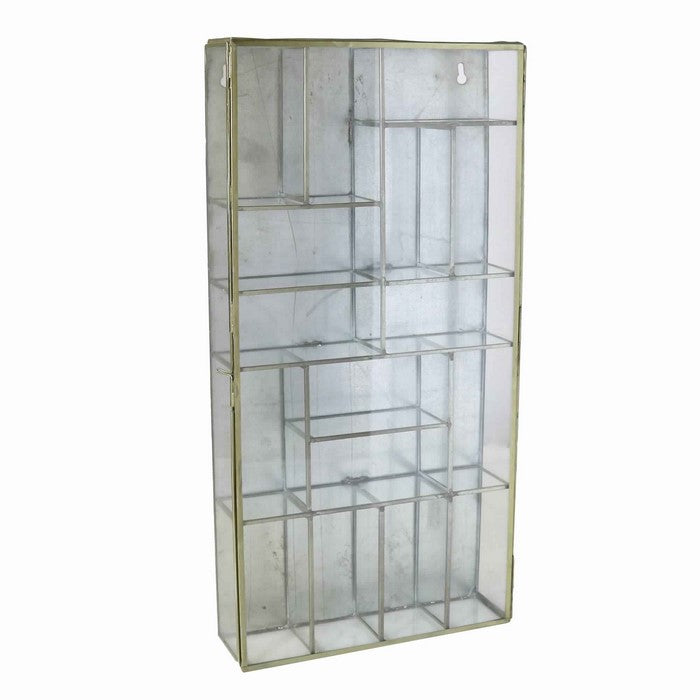 Metal Wall Case with Glass Panel Inserts and Ample Storage, Gold and Clear
