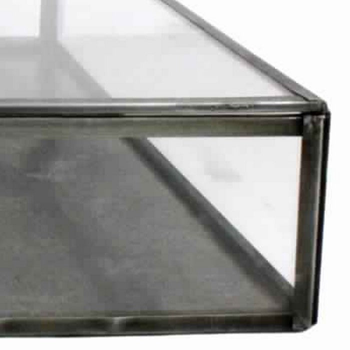 Square Metal and Glass Frame Case with Lift Top Storage, Large, Black